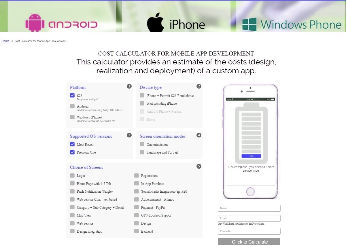 Mobile App Cost Calculator